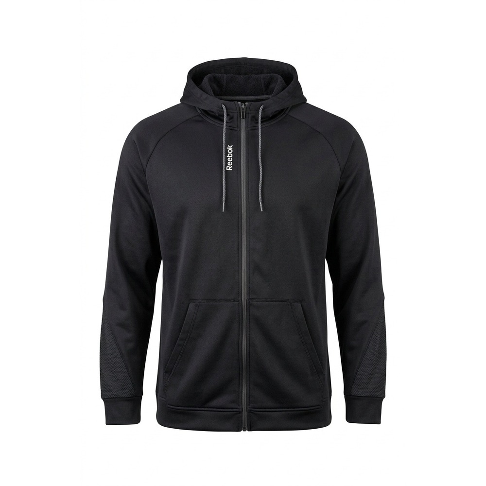 Reebok Mens 4XL Black Full Zip Hoodie Performance Fleece Sweatshirt Raglan 66x33